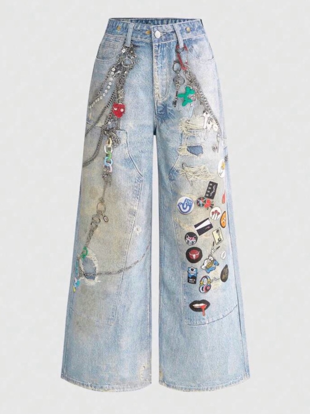 Light Blue Wide-Leg Embellished Women’s Jeans